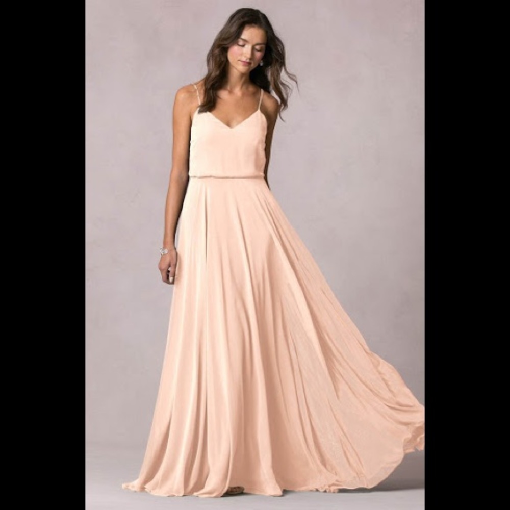 Jenny Yoo  chiffon v-neck gown blush